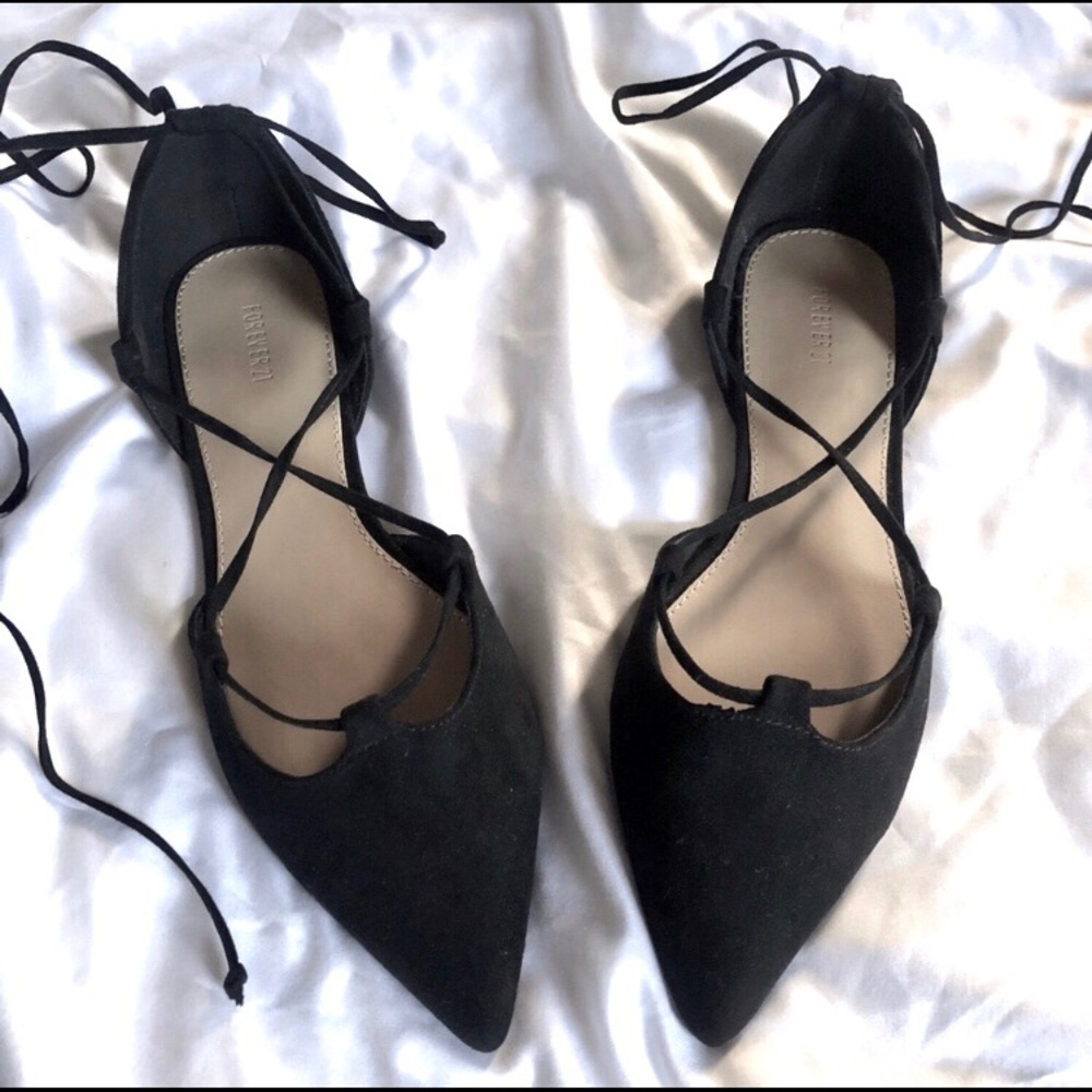 Forever 21 Pointed Toe Ankle Strap Flats